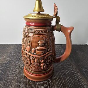 Avon Tribute To American Firefighters Beer Stein Fire Bell Lid